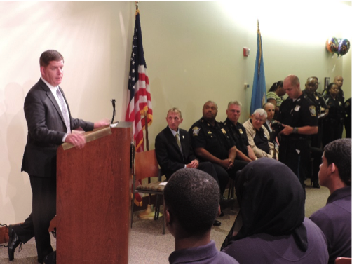 Boston Mayor Marty Walsh addresses Boston Police Teen Academy